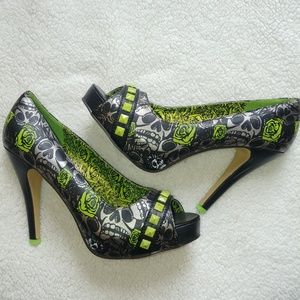 Iron Fist Skulls & Roses Peep Toe Heels